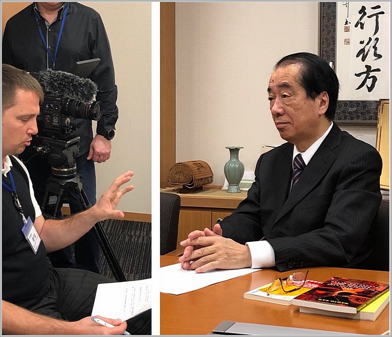 <b>former Prime Minister of Japan<br>Naoto Kan<br>documentary video shooting<br />Tokyo, Japan</b><br />languages: Japanese, Polish